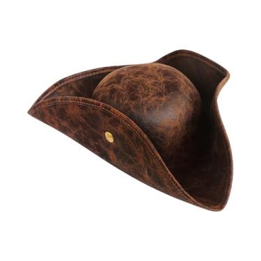 Imagem de Chapéu de pirata para homens e mulheres vintage estilo tricórnio colonial acessório de fantasia para Halloween, cosplay e festas, Marrom, Adult One Size