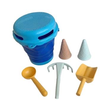 Imagem de menolana Conjunto de brinquedos de praia para crianças, caixa de areia portátil para passeio de verão, lembrancinhas para festa, balde dobrável, ferramentas, Azul