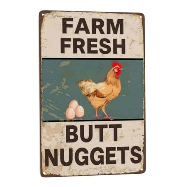 Imagem de Placa engraçada para galinheiro, placas de frango, nuggets de bumbum fresco, acessórios para galinheiros, presentes para amantes de frango, placas de metal para decoração de quintal de galinha em
