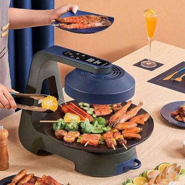Imagem de Churrasqueira interna com aquecimento 3D, placa giratória antiaderente e exaustor sem fumaça, controle de temperatura, função de temporização - perfeita para grelhados saudáveis em casa
