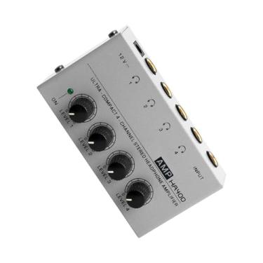 Imagem de HSCLPM Amplificador de fone de ouvido com cabo de áudio, amplificador de áudio estéreo de metal HA400 de 4 canais, mini divisor de fone de ouvido com adaptador de alimentação TRS e DC 12V de 1/10.2 cm