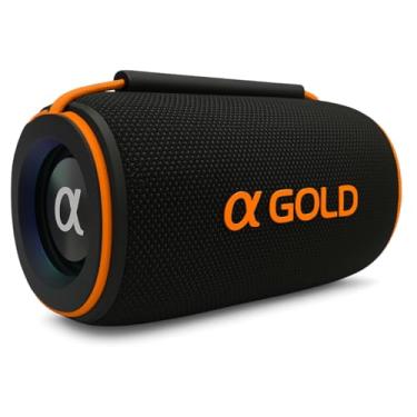 Imagem de Caixa de Som Portátil Sem Fio 15W de Potência Bluetooth Versão 5.3 Entradas USB MicroSD AUX SistemaTWS Resistente a água Preto com Laranja