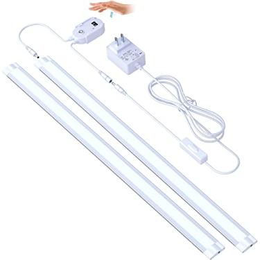 Imagem de Luminárias sob o balcão LED sob o armário de iluminação plugue, luzes de armário reguláveis com controle manual do sensor, branco frio 6000K, cozinha, prateleira, mesa, caixa de ferramentas, 2 peças