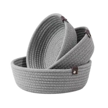Imagem de Kit 3 Cestos Organizadores Redondos Decorativos em Algodão Natural (Cinza)