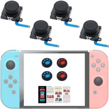 Imagem de SmaFsan 4 Pack Joycon joysticks,Replacement Joystick Left/Right Repair Kit for Fix Dirft Nintendo Switch,Switch Lite & Switch OLED Joy-Con with 4pcs Thumb Stick Caps & Instruction Manual(Black)