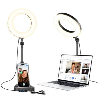 Imagem de Anel de luz para laptop para videoconferência, iluminação halo suave de mesa de LED de 15 cm com suporte de telefone para chamadas de zoom, transmissão ao vivo, webcam de monitor de computador, luz