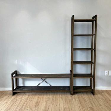 Imagem de Rack de TV de Madeira Pinus com Estante 6 Prateleiras Slim Linea Tabac