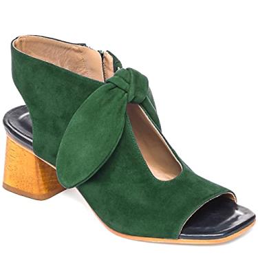 Imagem de MOOMMO Sandálias femininas de salto com laço, bico aberto, salto grosso, salto baixo, recortado, salto de 5 cm, frente única, sapatos sociais, peep toe nas costas, zíper nas costas, sandália de