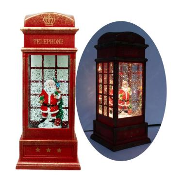 Imagem de Cabine Telefone Inglês Papai Noel Natal Musical LEDs De 26cm