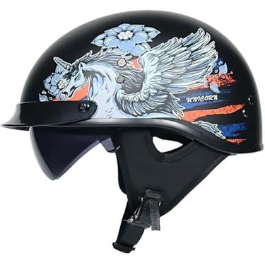 Imagem de Capacete De Motocicleta Retro Meio Capacete Capacete Chopper Dot/Ece Viseira De Certificação Vintage Motocicleta Meio Capacete Meio Shell Capacete A Jato Piloto De Bicicleta, D, L = 59?60cm