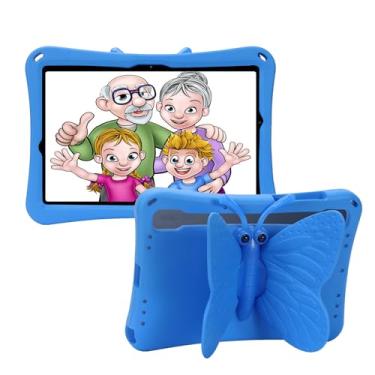 Imagem de Tading Capa infantil para Samsung Galaxy Tab A9 Plus 27.9 cm 2023 (SM-X216B), linda borboleta à prova de crianças, espuma vinílica acetinada, suporte protetor para tablet Galaxy A9+ Plus - azul