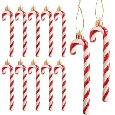 Imagem de DAHI 12 peças de enfeites de bengala de doces de Natal com glitter para decoração de árvore de Natal, enfeite de pendurar para artesanato de Natal, decoração interna e externa (vermelho)