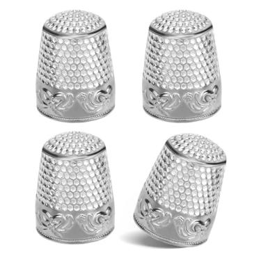 Imagem de ZMAAGG 4 peças de dedais de costura para costura à mão, protetor de dedo de metal, acessórios de artesanato para artesanato de tricô ferramentas DIY