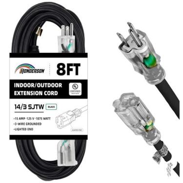 Imagem de Cabo de extensão HONDERSON Indoor Outdoor 8 pés 14 Gauge 15A UL