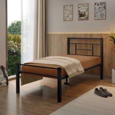 Imagem de Cama Solteiro Estrutura em Aço Sem Grade Design Simples e Resistente para Quartos Compactos Garantindo Conforto e Versatilidade (Preto)