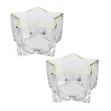 Imagem de Jogo 2 Porta Velas Castiçal Estrela Vidro Borda Dourada - Yangzi