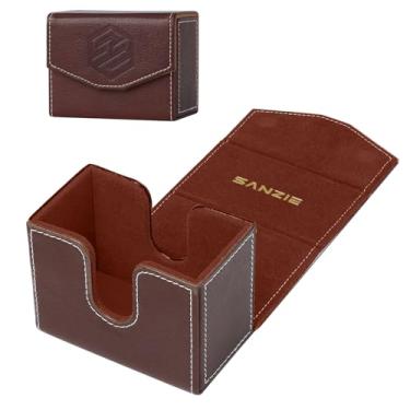 Imagem de SANZIE Leather Card Deck Box for 100+ Single Sleeved Trading Cards MTG Commander Deck Box Magnetic fits MTG Yugioh PTCG TCG and Trading Cards (Brown)