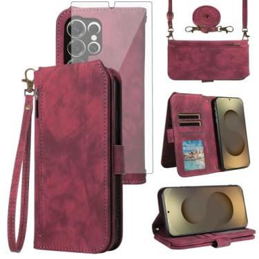 Imagem de Asuwish Capa de celular para Samsung Galaxy S25 Ultra 5G carteira celular com protetor de tela de vidro temperado alça transversal alça flip compartimento para cartão S25Ultra 25S S 25 25Ultra 6.9