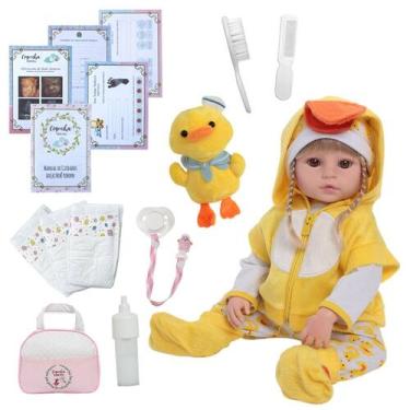 Imagem de Bebê Reborn Boneca Menina Loira Patinho Bolsa Acessórios - Cegonha Reb