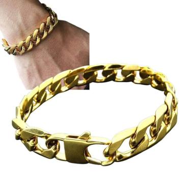 Imagem de Pulseira De Aço Masculina Grumet 12 Mm Banhada A Ouro 18K