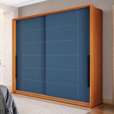 Imagem de Guarda-Roupa Casal Lisboa 2 Portas 2 Gavetas Freijó/Azul - Politorno