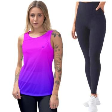 Imagem de Kit Calça Legging Feminina Camisa Regata Proteção UV50 Caminhada Fitne
