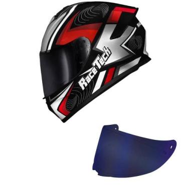 Imagem de Capacete Race Tech Hit Draw Cinza e Vermelho Mais Viseira Azul