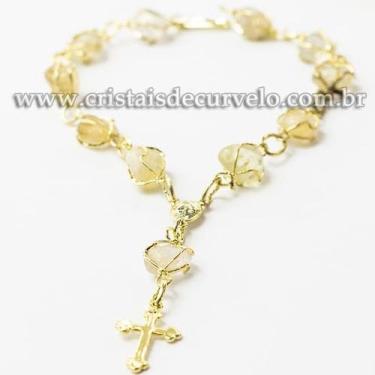 Imagem de Kit com 5 Pulseiras Terço de Citrino Rolado em Gaiola Dourada - Acessó