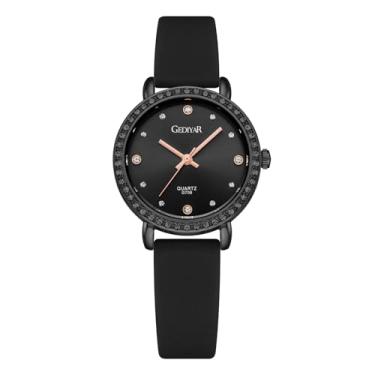 Imagem de Relógio feminino feminino de quartzo de cristal com moldura de strass, mostrador analógico, pulseira de silicone, à prova d'água, relógio de pulso para enfermeiras, G709-preto, Casual