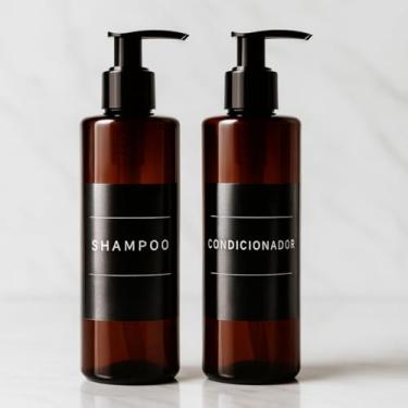 Imagem de Kit Banheiro E Viagem Conjunto De Dispensadores Para Shampoo E Condicionador Frasco Âmbar Lindo e Compacto 200ml