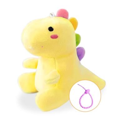 Imagem de Dinossauro de Pelúcia Infantil, 12 cm, Cores Vibrantes, com Cordão para Berço e Chaveiro (Amarelo)