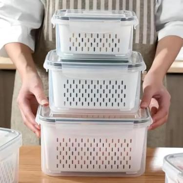 Imagem de Potes Hermeticos Organizadores de Geladeira com Tampa e Trava – Recipientes Plásticos com Escorredor Removível – Conserva Frutas, Legumes e Saladas – Livre de BPA – Qualidade Premium Shop100