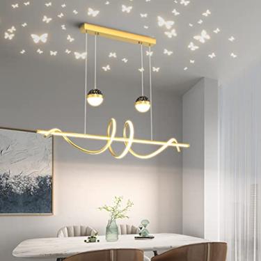 Imagem de Luminária pendente moderna LED regulável com controle remoto, altura ajustável, lustre de acrílico para sala de jantar e sala de estar, ilha de cozinha, luminária suspensa de teto dourada L1