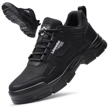 Imagem de Gsutenmre Tênis de bico de aço para homens e mulheres tênis de trabalho leve masculino indestrutível de segurança à prova de perfuração, tênis de construção de bico composto, Preto Jet, 41