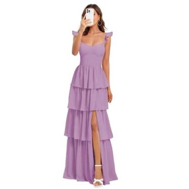 Imagem de Vestido de dama de honra Dessiny Long Chiffon Ruffles Purple