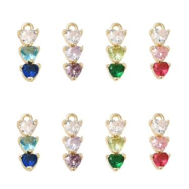 Imagem de UR URLIFEHALL 8 peças, 4 cores, zircônia cúbica, 3 pingentes de coração, banhado a ouro 14 K, para pulseira DIY, colar, artesanato, fabricação de joias