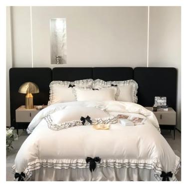 Imagem de Conjunto de roupa de cama com laço e capa de edredom e fronha tamanho queen/king (conjunto de lençol plano_KING)