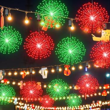 Imagem de Tujoe Pacote com 6 luzes de fogos de artifício 225 LED fio de cobre esfera suspensa operada por bateria com controle remoto, decorações de teto de estrelas de 8 modos para festas de Natal e casamento