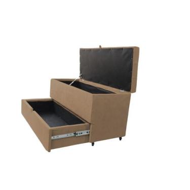 Imagem de Recamier puff baú sapateira e gaveta 90 cm para cama de solteiro - beg