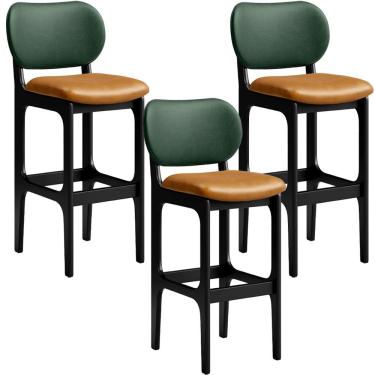 Imagem de Kit 3 Banquetas Alta Bar Cozinha Jantar Betta L02 Preto Couríssimo Whisky Facto Verde - Lyam Decor