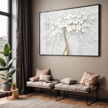 Imagem de Quadro com Moldura e Acrilico Cristal Vidro Sala Quarto Arvore Branca 