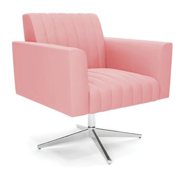 Imagem de Poltrona Giratória Viena Gomada Suede Rosê Base Cromada - D'Rossi