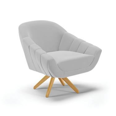 Imagem de Poltrona Giratória Giovana Suede Cinza Base Madeira MA30 - D'Rossi
