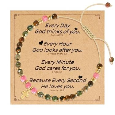 Imagem de VIBILIA Pulseira de cruz para mulheres, pulseiras de contas boho para mulheres, presentes cristãos, pulseiras de Jesus, presentes de aniversário para mulheres, mãe, filha, esposa, irmã, colega de