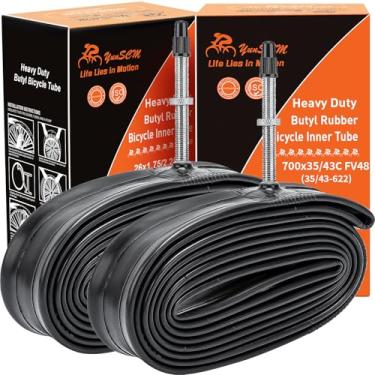 Imagem de Pacote com 2 tubos de bicicleta de estrada 700C 71 cm 700x35C/38C/40C 43C FV48 Presta válvula 700C compatível com tubos de bicicleta 700 x 35C 700x36C 700x37C 700 x 38C 700x39C 700 x 40 700 x 700Tubos de pneu de bicicleta 42C 700x43C