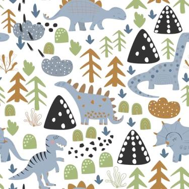 Imagem de VaryStyle Papel de parede de dinossauro fofo desenho animado abstrato dinossauros papel de parede para crianças meninos quarto berçário 45 x 299 cm autoadesivo à prova d'água vinil removível papel de