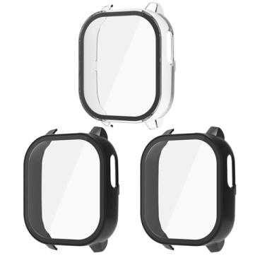 Imagem de Capa protetora de tela compatível com pulseira de relógio Cosmo JrTrack 5, cobertura total, amortecedor rígido de policarbonato, ultrafino, resistente a arranhões, protetor de tela completo (preto