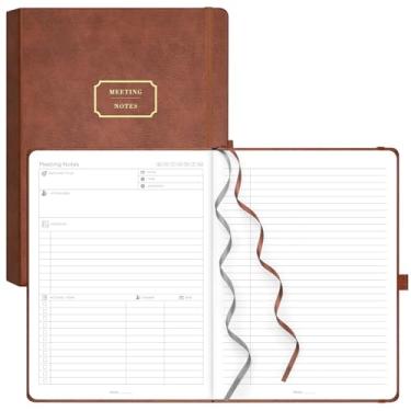 Imagem de EMSHOI Caderno de reuniões para trabalho com itens de ação – 320 páginas B5 grosso planejador de projetos agenda organizador de trabalho para mulheres e homens, notas de negócios, capa dura de couro