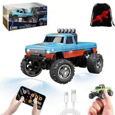 Imagem de Mini RC Monster Truck em escala 1/64 com controle remoto de luzes - Ma