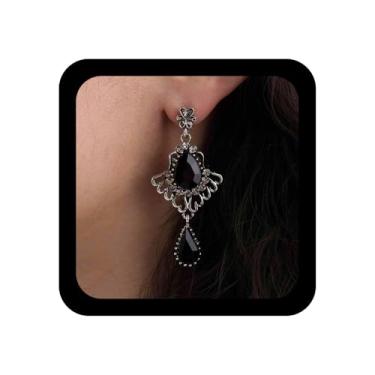 Imagem de Aneneiceera Brincos vintage de gota de cristal preto oval ônix brincos pendentes prata gota d'água ônix brincos punk preto pedra preciosa joias para mulheres, Zinco, nah